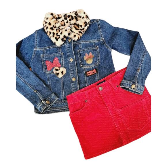 DISNEY MINNIE JEAN JACKET/RALPH LAUREN RED RIBBED SKIRT GIRLS SIZE 7/8 SEE TAGS